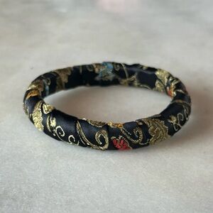 Vintage Fabric Wrapped Black, Red and Gold Women's Bangle